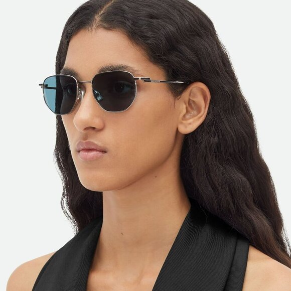Bottega Veneta BV1301S 004 BRAND NEW Sunglasses Silver Green Panthos Unisex - Picture 4 of 12